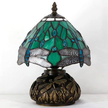 Werfactory® Tiffany Table Lamp Green Dragonfly Style Stained Glass Lamp Mushroom Lamp